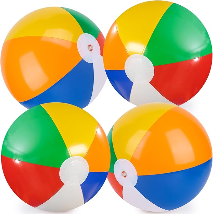 3 otters 4Pack 16Inch Beach Balls, Inflatabl Rainbow Swimming Pool Toys for Summer Water Games, Beach Party Favors