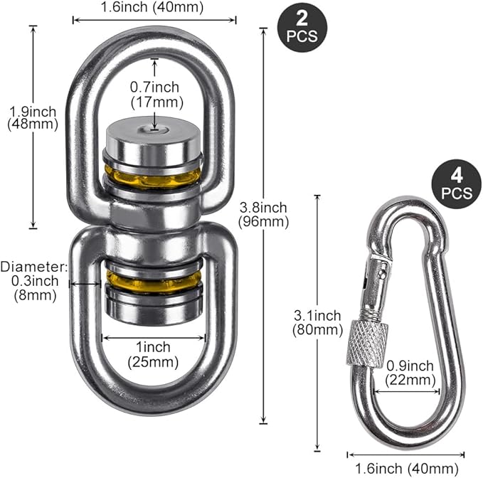 SELEWARE Heavy Duty Bearing Swing Swivel, 360° Rotational Hanging Accessory, Ideal for Tree Swing, Hammock Chair, Yoga, Kids Tire Swivel, Heavy Bag Swivel, 2 Pack, 1200LB Capacity