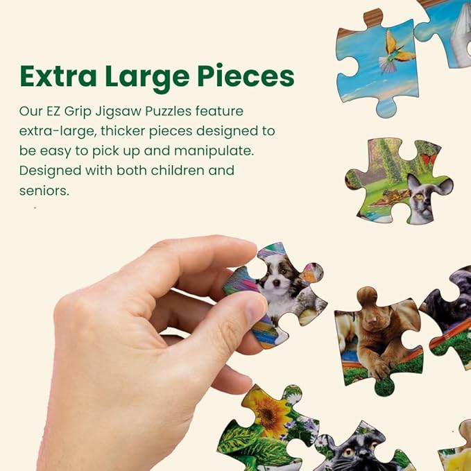 MasterPieces - 300 Piece Jigsaw Puzzle, Large EZ Grip Shapes, Farmland Frolic, Fun for Adults, Seniors, Family, Kids, Matte Finish, 18" x24