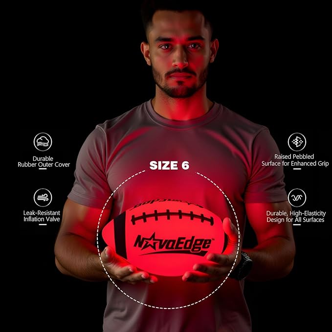 Glow in The Dark Football | LED Light Up Ball for Kids & Adults | Junior Size 6 | USB-C Rechargeable | Gift for Boys Girls Ages 6+ | Outdoor Night Games, Beach, Camping Fun