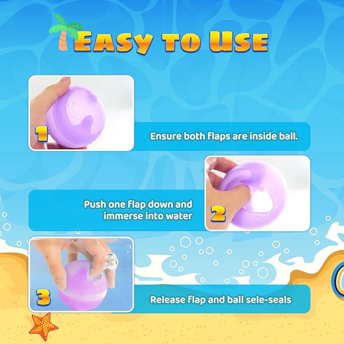 Reusable Water Balloons for Kids - No Magnets, Leak-Resistant Silicone Splash Balls, Quick-Fill & Long-Lasting - Durable Outdoor Water Toys for Summer Pool Party, Backyard Water Games