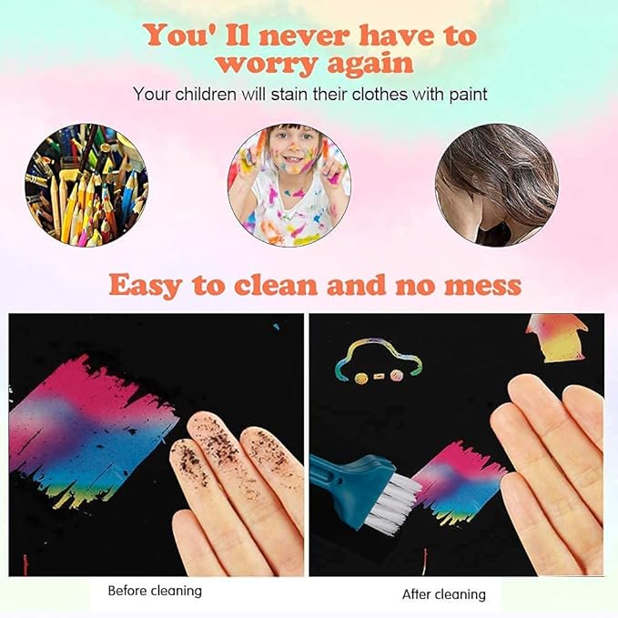 Mocoosy 60 PCS Rainbow Scratch Art Paper for Kids, Magic Scratch Paper Set Art Craft Supplies, Black Scratch Sheets Party Game Activities Birthday Easter Gifts for Girls Boys 3 4 5 6 7 8 9 Years Old
