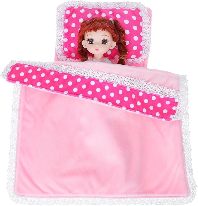 Mini Dollhouse Bedding Set 3 Piece for Dolls with Mattress Pillow Comforter Soft Fabric Dollhouse Bedroom Accessories 11.22X10.43 Inch
