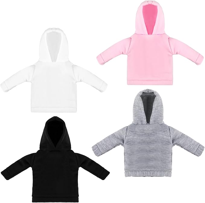 Bencailor 4 Pcs Doll Clothes Winter Sweater Hoodie Accessories Cute Hoodie Clothing Set(Black, Pink, White, Gray,11.5 Inch Doll)