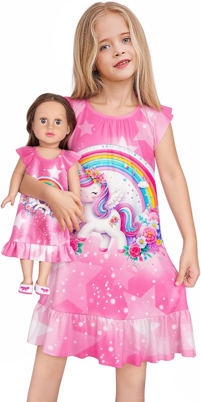 LQSZ Doll and Girl Matching Nightgown Outfit Pajamas Nightie Nightgown for Girls and Dolls Clothes