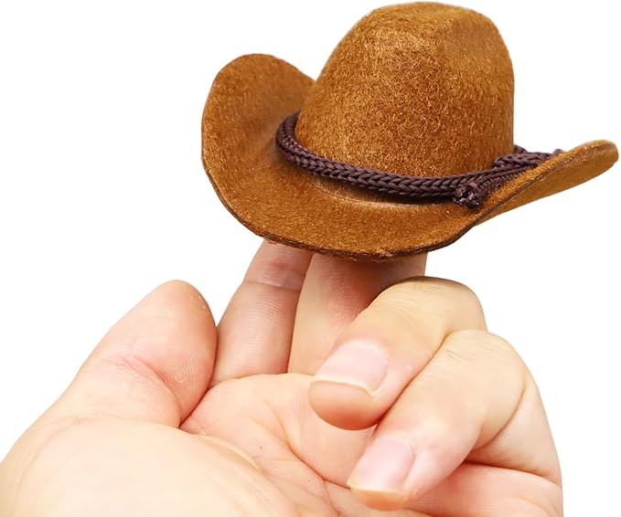 Dollhouse Cowboy Hat, Miniature Cowboy Hat, 1:6 Scale Miniature Soft Cowboy, Mini Hat, Brown/Black, American Old West Hat, for Dollhouse Craft Supplies (2PCS) (Brown)