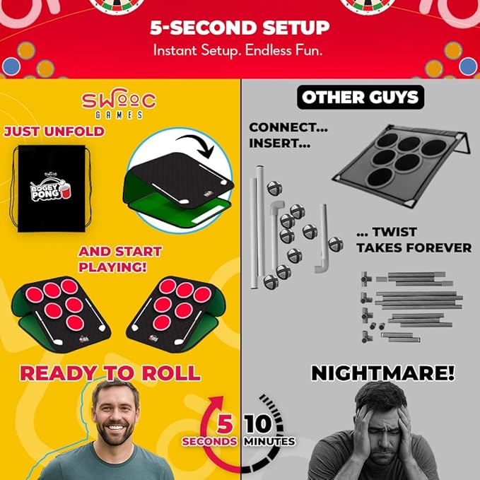 SWOOC Games® – Bogey Pong™ | 3-in-1 Backyard Pong Golf Game Set w/Darts & Tic Tac Toe | Remove Discs for Pong Golf Game Play | Yard Golf Chipping | Backyard Golf Games for Adults, Kids, & Family