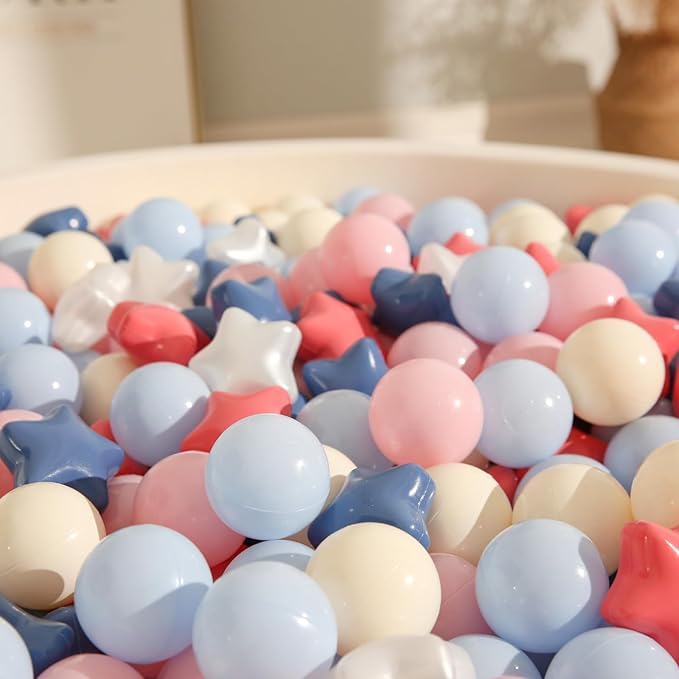 TRENDPLAY Star Ball Pit Balls for Toddlers -50 100 200 Count Star Balls Different Shapes, Non-Toxic Plastic Balls for Safe Play, Boys Girls Festival Party Decoration