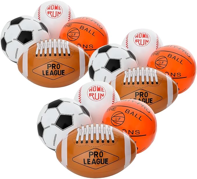 Rhode Island Novelty 16 Inch Sports Ball Inflates, One Dozen Assorted