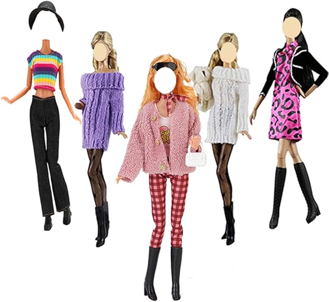 Doll Clothes, 5 Sets Outfits Spring Dresses Pants Windbreaker Hat for 11.5 inch Dolls Accessories Random Style (B)