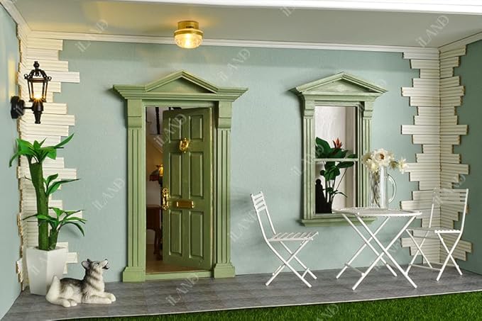 iLAND Dollhouse Window, 1/12 Scale Accessories, Wooden Dollhouse Accessories, Dollhouse Building Supplies in Baroque Style
