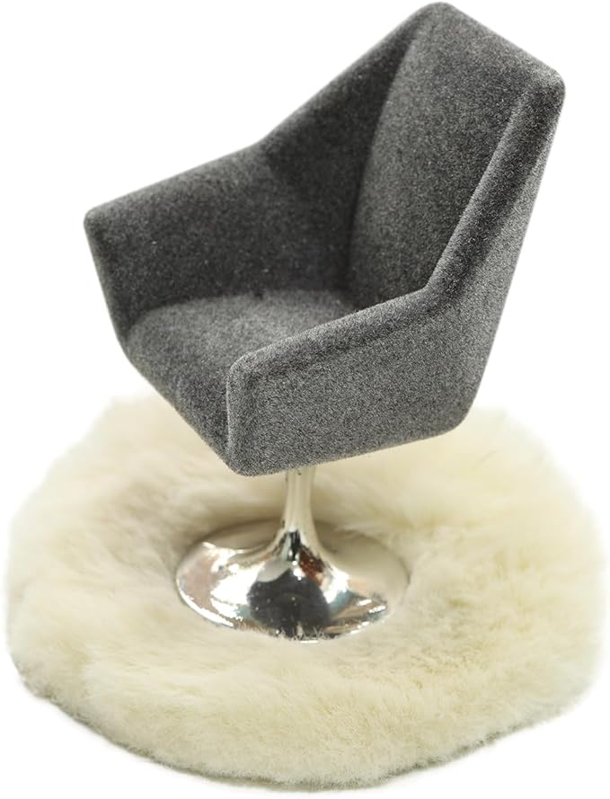 iLAND Dollhouse Furniture and Accessories Set, Miniature Swivel Chair & Carpet Modern for Dollhouse Livingroom (Grey)