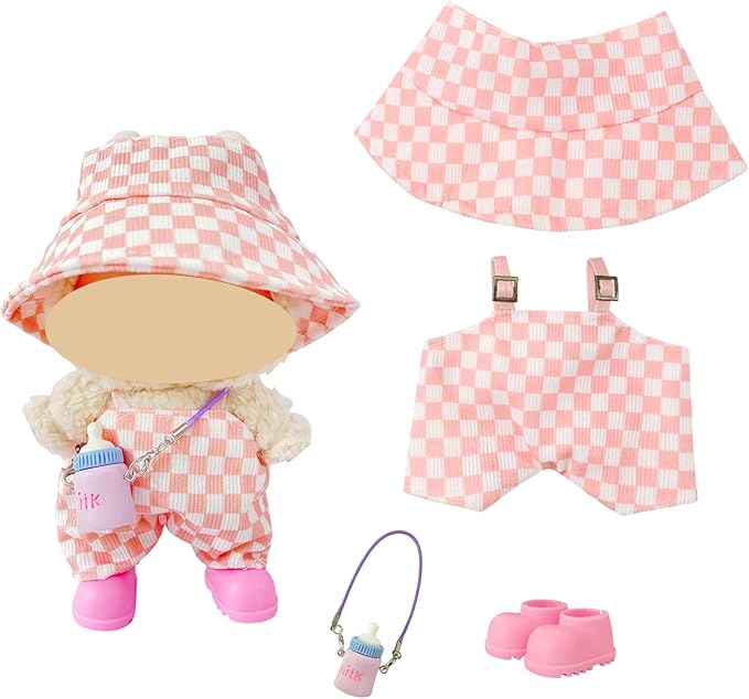 Ezcora Macaron Style Doll Clothes Set for 17cm Dolls, Include 5 Outfits with Hats, Shoes, Glasses and Mini Bags, Cute Dress Up Outfit for Doll Display, (No Dolls) (Macaron Style)