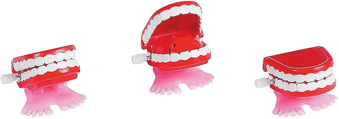 Fun Express Babbling Chatter Teeth Wind Up Toys - Set of 12 Chomping Characters - Classic Novelty Favors and Giveaways