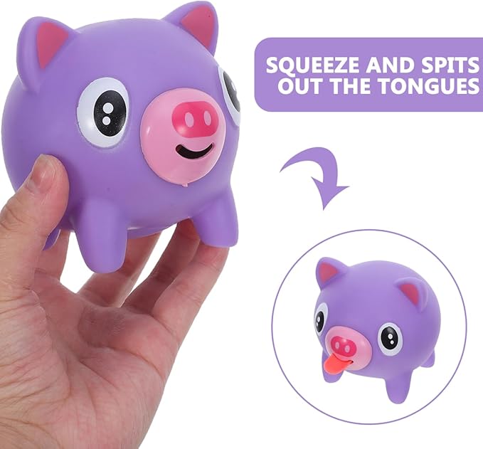 TOYANDONA Squeeze Toy for Kids - Pig Tongue Stick Out Animal Tongue Out Toy Squeeze Ball for Stress Relief Fun Kids Adults Birthday Party Favors Easter Basket Goodie Bag Stocking Stuffers, Purple