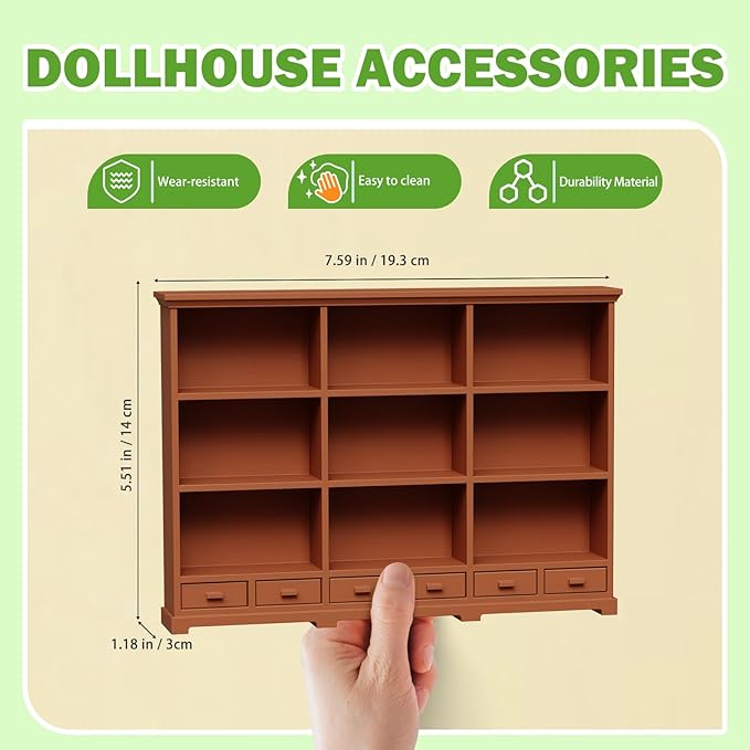 Dollhouse Bookshelf in 1:12 Scale, Part of a Doll House Furniture and Accessories Set with a Realistic Design, This Doll House Bookshelf Makes A Thoughtful Gift for Children and DIY Enthusiasts