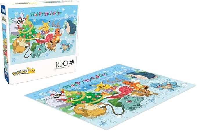 Buffalo Games – Pokémon - Happy Holidays - 100 Piece Christmas Jigsaw Puzzle - Festive Holiday Puzzles for Families – Precision-Cut Pieces, Winter Artwork, and Hours of Relaxing Fun