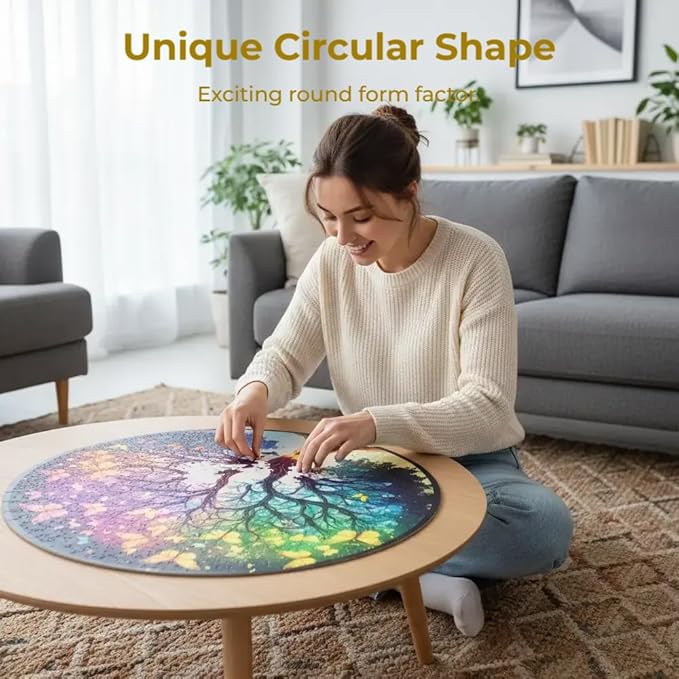 Round Puzzle 1000 Pieces for Adults Tree of Life Butterfly Jigsaw Puzzle Aesthetic Circular Game Family Wall Decor Gift