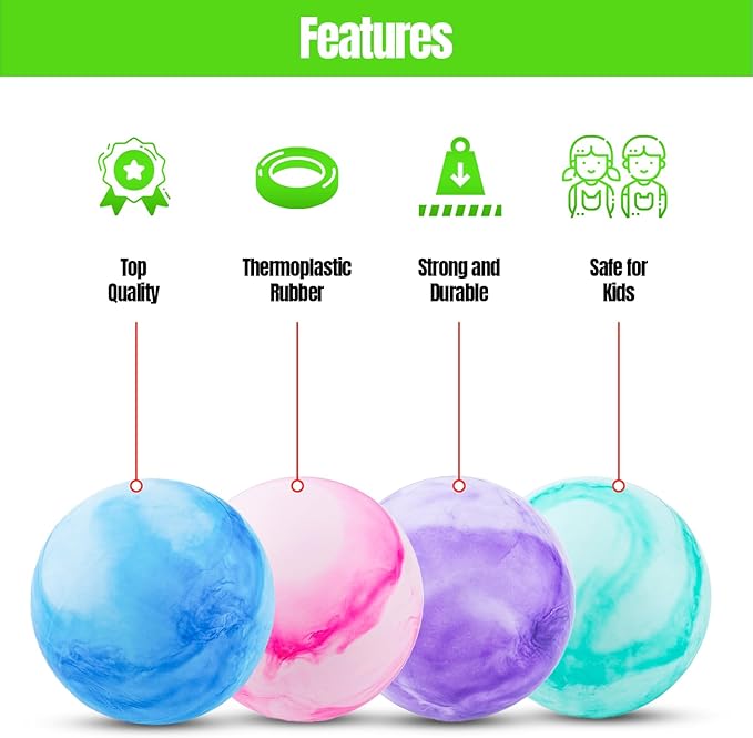 New Bounce Inflatable Bouncing Balls – Set of 4 Marbleized 8.5" Balls with Pump & 2 Pins – Sensory Play for Kids & Pets – Indoor/Outdoor Playground Toy