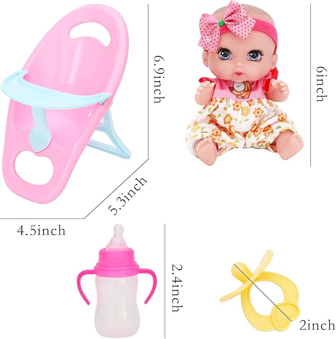ONEST 4 Pieces 6 Inch Dolls with Accessory Cute Doll Mini Doll with Clothes Mini Dolls with Accessories