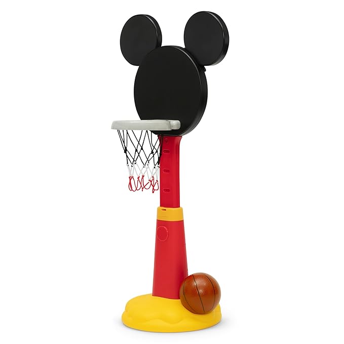 Delta Children Disney Mickey Mouse Plastic Basketball Set - Includes Basketball Hoop, 1 Basketball and Ball Pump, Red/Black