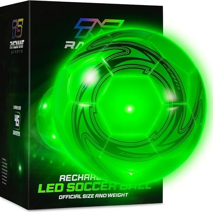 Rechargeable LED Soccer Ball – Stays Lit 45+ Min, No Batteries Needed – Size 4 & Size 5 – Durable Glow in The Dark Soccer Ball – Soccer Gifts for Boys & Girls Ages 8-15 – Extra Bright