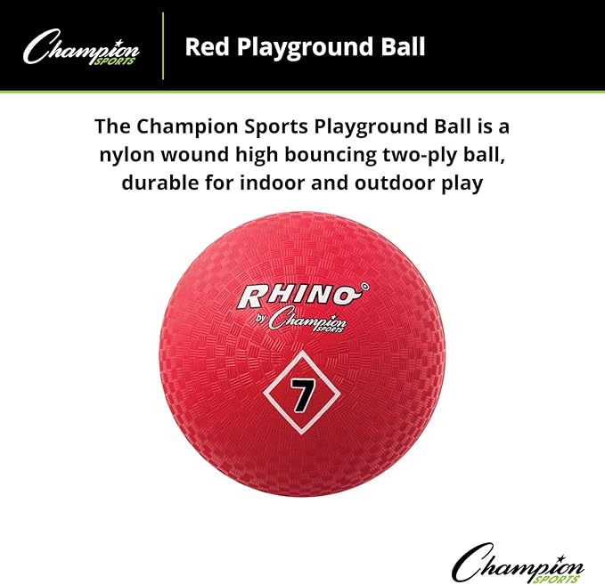 Champion Sports Playground Ball – Durable High-Bounce Ball, Sizes 5", 6", 7", 10", 13" & 16" for Gym, Recess & Play