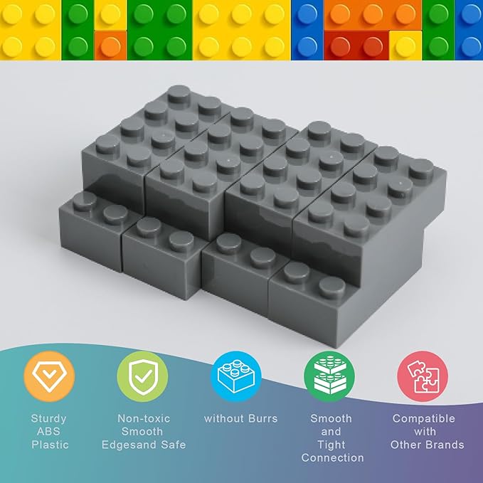 500 Piece Classic Building Bricks and 1 Gray Baseplate, 2x4 Bricks Bulk Creative Building Toys, Blocks Bulk for Kids Ages 6+, Dark Gray(Small Bricks, 1.25x0.62x0.47 in)