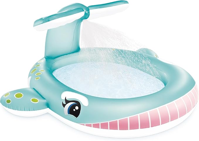 Intex 57440EP Inflatable Whale Spray Kiddie Pool for Kids 2+, 79" x 77" x 36" - Small Blow-Up Splash Pool & Sprinkler, Backyard Toddler Play Center