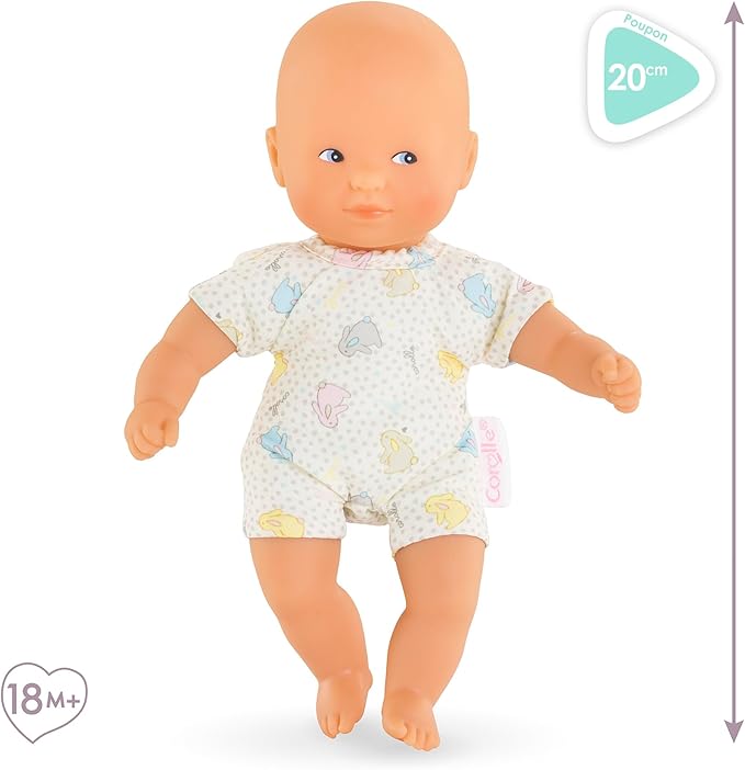 Corolle Mini Calin Bunnies Baby Doll - Small 8" Soft Body with Blue Eyes, Vanilla Scented, Baby Dolls for 2 Year Old Girls - Washable Doll