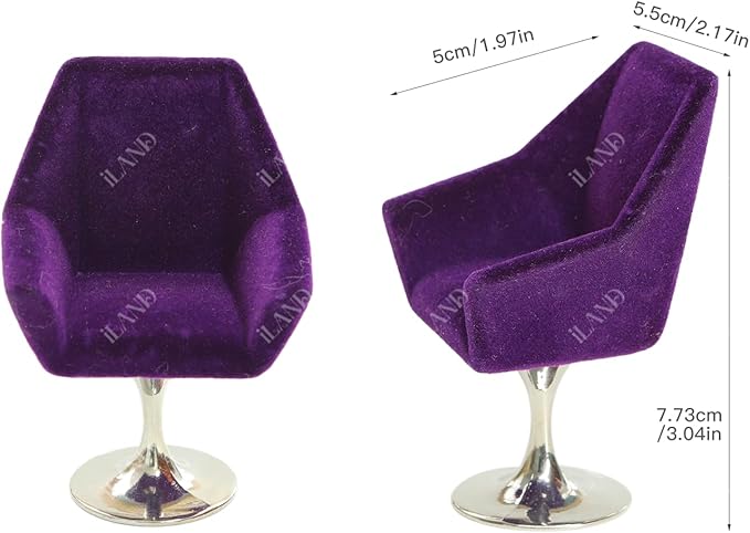 iLAND Dollhouse Furniture and Accessories Set, Miniature Swivel Chair & Carpet Modern for Dollhouse Livingroom (Purple)