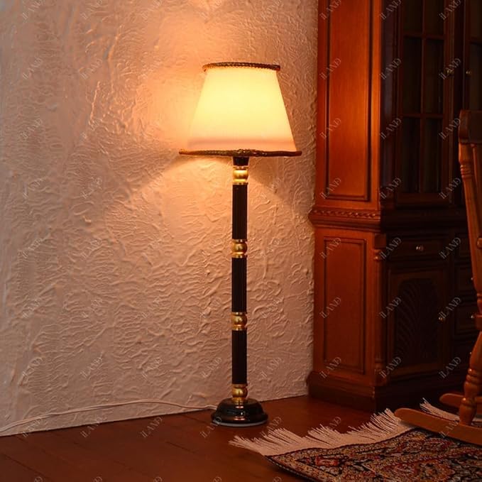 iLAND 1/12 Scale Accessories of Dollhouse Lights, Classic Miniature Lamp w/Plug for Dollhouse Decoration, Neoclassical Mini Flooring Lamp