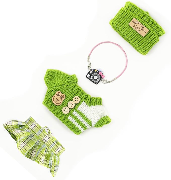 Clothes for Lububu 17cm Dolls(NO Doll) for Lububu Doll Outfits with Accessories Suit for Lububu Cute Stylish Dress Up Set Easter Gifts Green