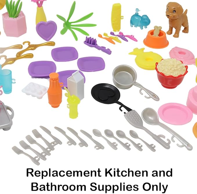 Replacement Parts for Barbie Doll Dreamhouse Doll House Playset HMX10 - Replacement Kitchen and Bathroom Supplies