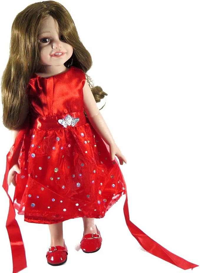 18 inch Girl Doll Clothes and Accessories - Beautiful Red Dress with Dots Outfit for 18 Inch Dolls