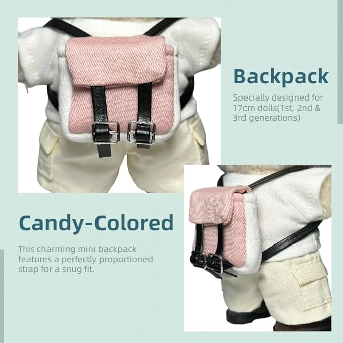 3pcs Doll Accessories Set for 17cm Lububu Doll Included Mini Backpack, Canvas Shoes, and Mini Glasses, Adorable Dress Up Accessories for 6.7 inches 1st/2nd/3rd Gen Figures (Backpack - Pink)