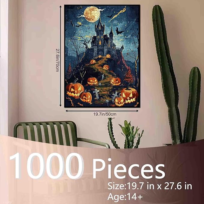 Halloween Fright Night Puzzle for Adults 1000 Pieces, Horror Haunted House Pumpkin Jigsaw Puzzle Ghost, Suitable for All Puzzle Toy Enthusiasts Gifts for Friends and Family 19.7 x 27.6 Inch ﻿