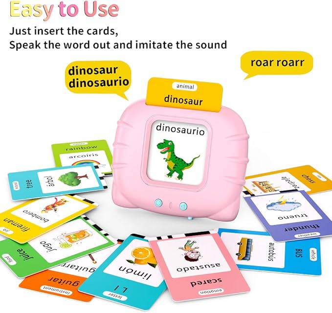 Eaever Bilingual Educational Toys, Spanish English 520 Sight Words Talking-Flash-Cards, Preschool-Learning-Activities, Montessori-Toys, Toddler Toys for 2 3 4 5 6 Year Old Boys and Girls, Pink