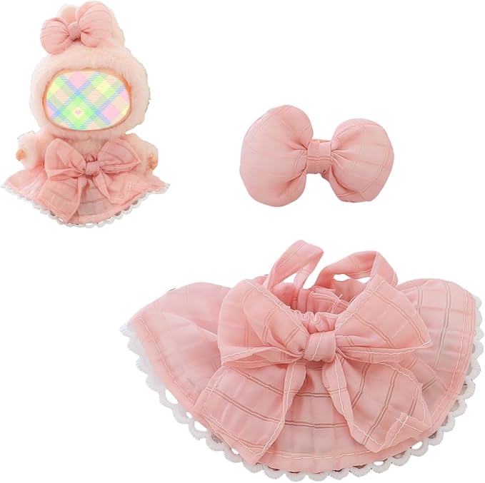 Clothes for Lu bubu 17cm Dolls Accessories (No Doll), Kawaii Skirt Outfit Set 2 Pieces for 17cm Dolls Suit, Stylish Dress Up Flower Dolls Clothing Set Replacement Pink