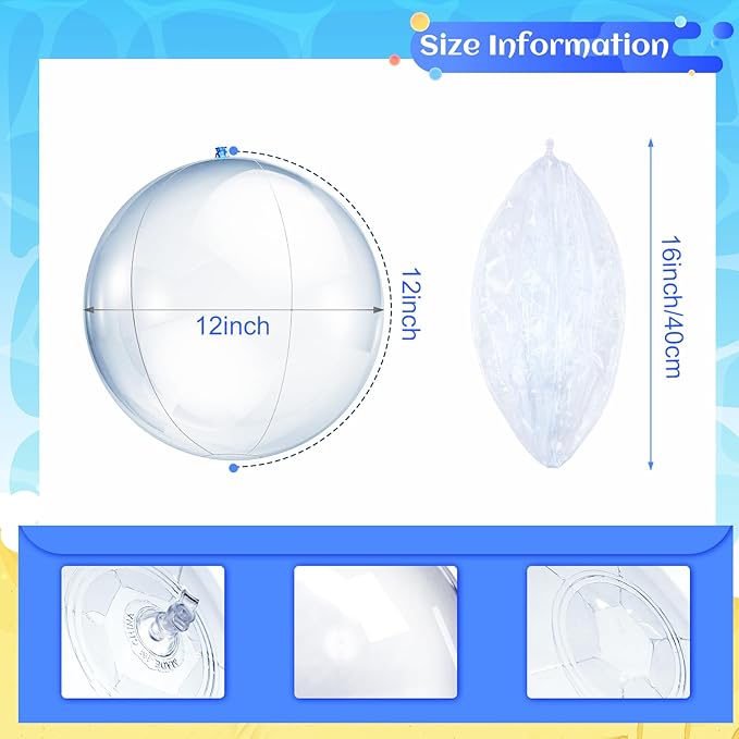 Zhanmai 6 Pieces Inflatable Clear Beach Ball 16 Inch Clear Pool Floating Ball Balloons for Under The Sea Party Decoration DIY Bubble Summer Beach Swimming Pool Hawaii Luau Party Favor