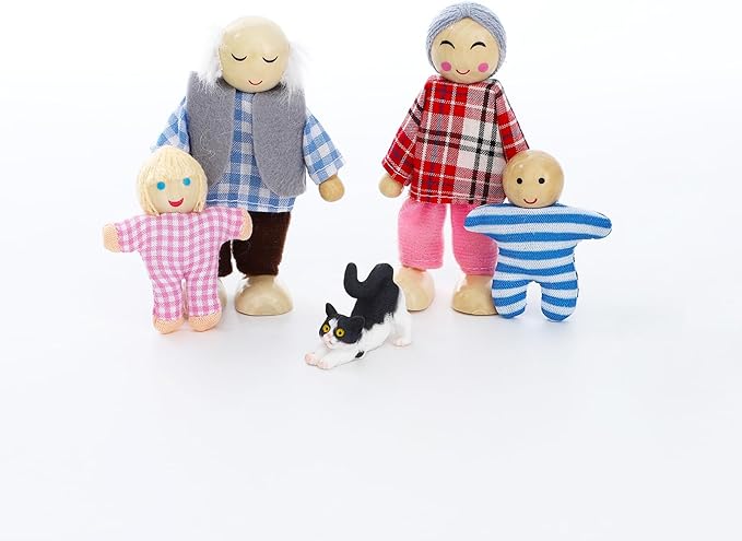 ONEST 20 Pieces Wooden Dollhouse Family Set Mini People Figures Dog Cat Sets Dollhouse Dolls Wooden Doll Family Pretend Play Figures Accessories for Pretend Dollhouse Toy