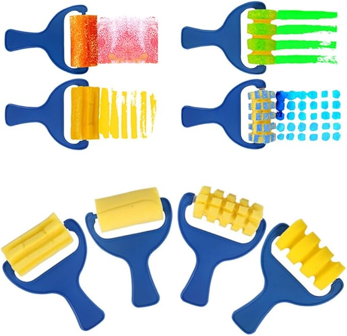 EVNEED Paint Sponges for Kids,29 pcs of Fun Paint Brushes for Toddlers.Coming with Roller,Flower Pattern Brush, Brush Set, Long Sleeve Waterproof Apron with 3 Roomy Pockets