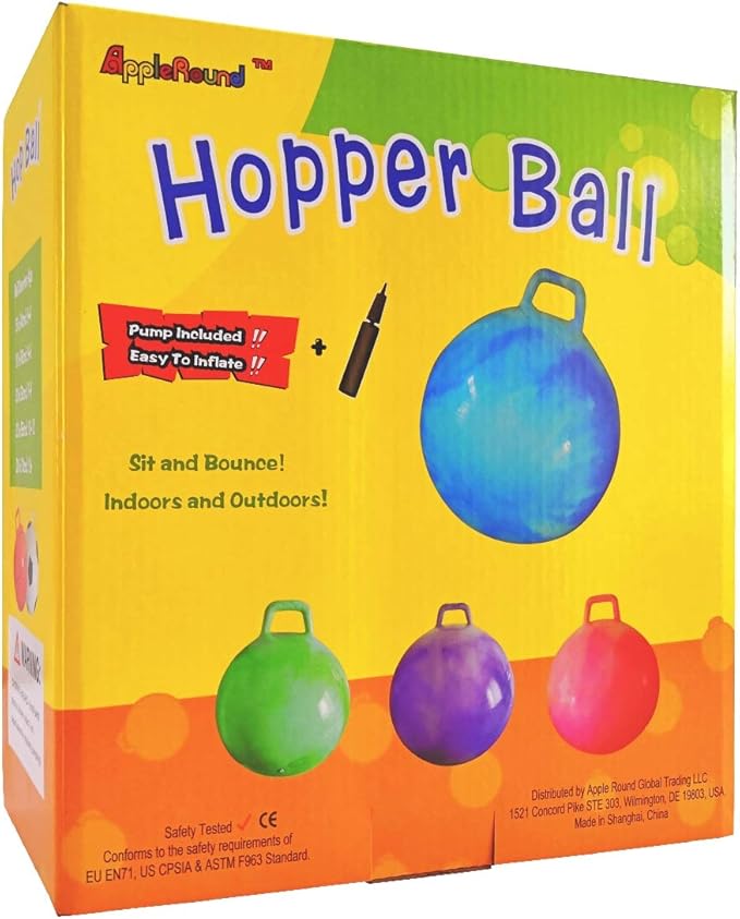 AppleRound Hippity Hoppity Hopball with Pump, Sit-on Bouncy Exercise Ball with Handle, 22 inch / 55 cm for Kids & Teens Ages 10-13, Cloud Colors (Blue & Purple)