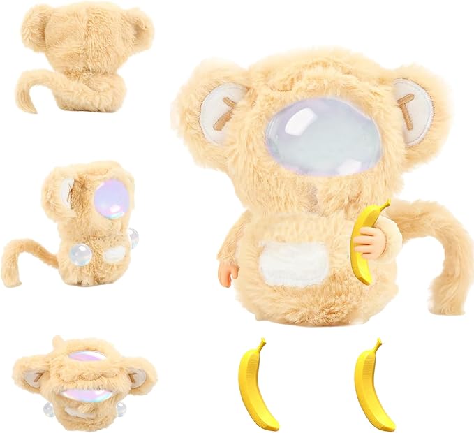 Monkey Clothes for 6.7 Inch (17cm) Dolls -5-piece Set Includes a Cute Costume and Three 3D-Printed Banana Models, Customizable Tail to Meet Your DIY Needs