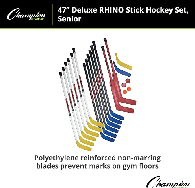 Champion Sports Rhino Stick Hockey Set – Durable ABS Sticks, Non-Marring Blades, Multiple Sizes – Complete Sets
