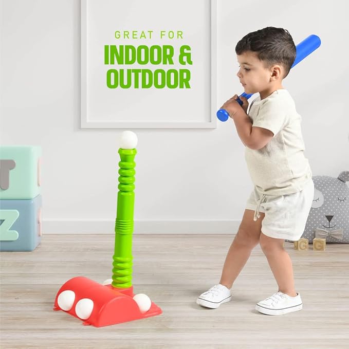 Play22 T Ball Set for Toddlers - Tball Set for Kids 3-5, 8 Large Balls, 23" Batting Tee - Kids Baseball Bat Tee - Wiffle Ball, Toddler Outdoor Toys Play Equipment, Gifts for 4 Year Old Boys and Girls