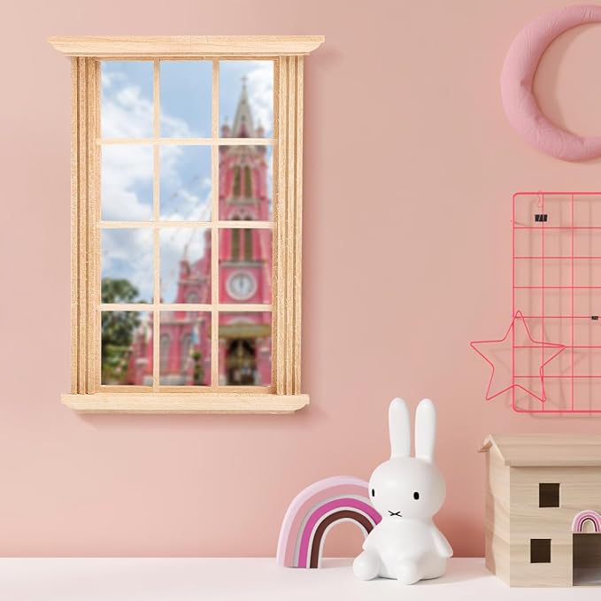 VICASKY 2pcs Dollhouse Windows 1: 12 Window Frame Miniature Furniture Mini Wooden DIY Bedroom Accessories Ornaments for 1/12 Scale Decoration Crafts Doll House