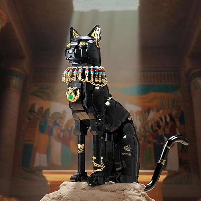 Egyptian Pharaoh Cat Building Set - Animal Black Cat Building Blocks Toy for Adults DIY Crafts Project Egyptian Cat Model for Home Office Decor, Easter Gift for Adults Women 10+ (1274PCS)