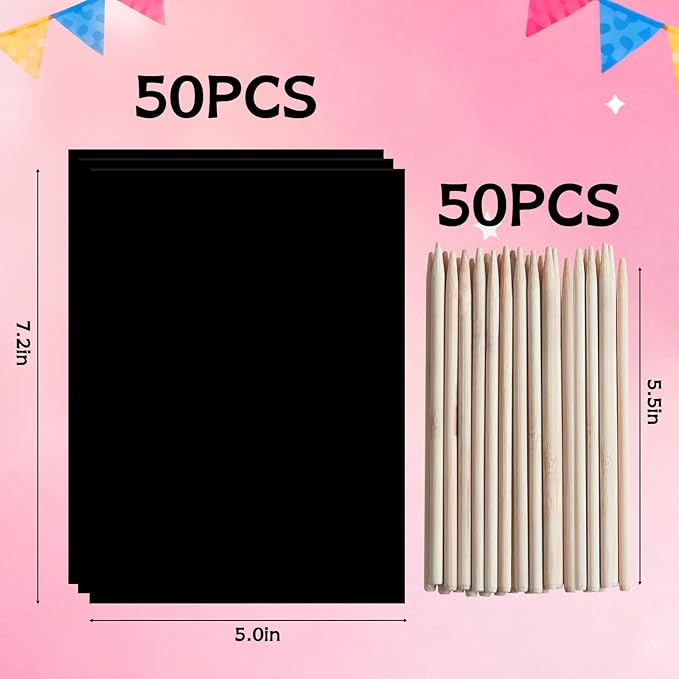 ZMLM Scratch Paper Art Crafts Kids Gifts, 100PCS Rainbow Scratch Paper Art for 3 4 5 6 7 8 9 Years Old Girls Boys, Arts and Crafts for Kids 4-6, Birthday Gifts Toys and Party Favors (Pink)