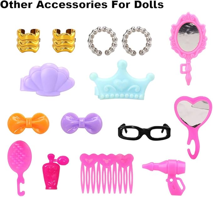 BARWA 40 PCS Doll Accessory Bags Crown Necklace Comb for 11.5 inch Doll Xmas Gift